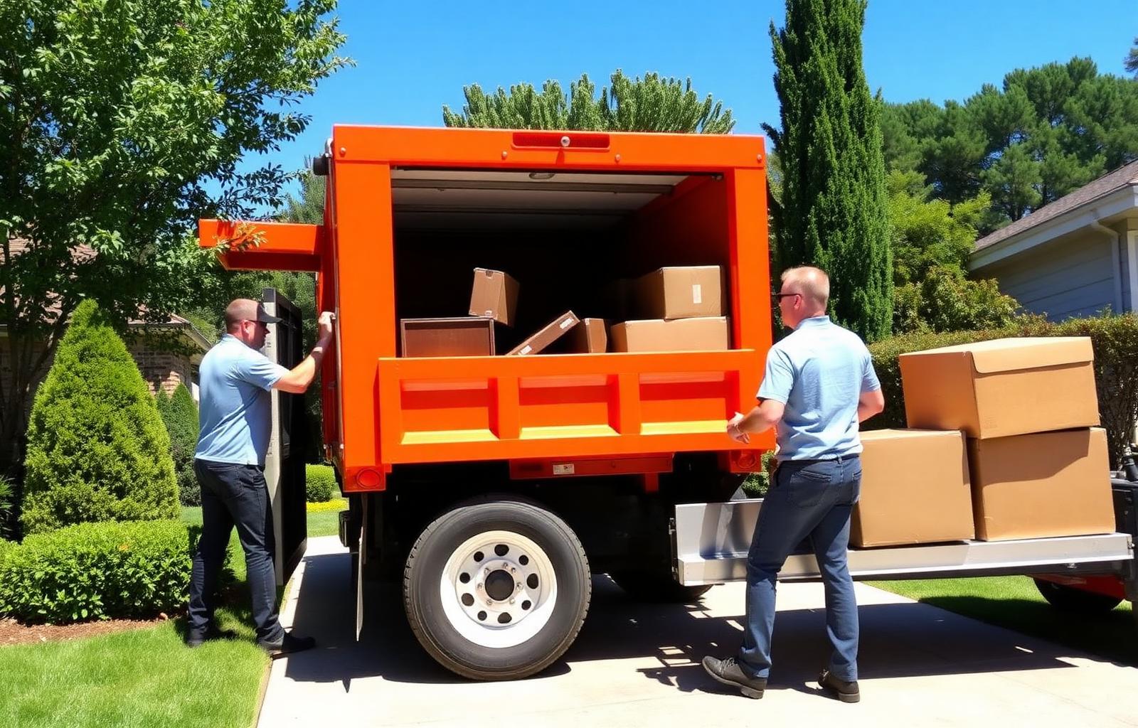 Rodgers Haul & Junk Removal crew loading orange dump truck